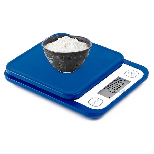 Plastic Food Scale with 11lb Glass Platform and Tare in Blue – Eat Smart