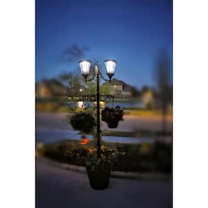 Martens 2-Light Outdoor Black Integrated LED Solar Lamp Post and Planter
