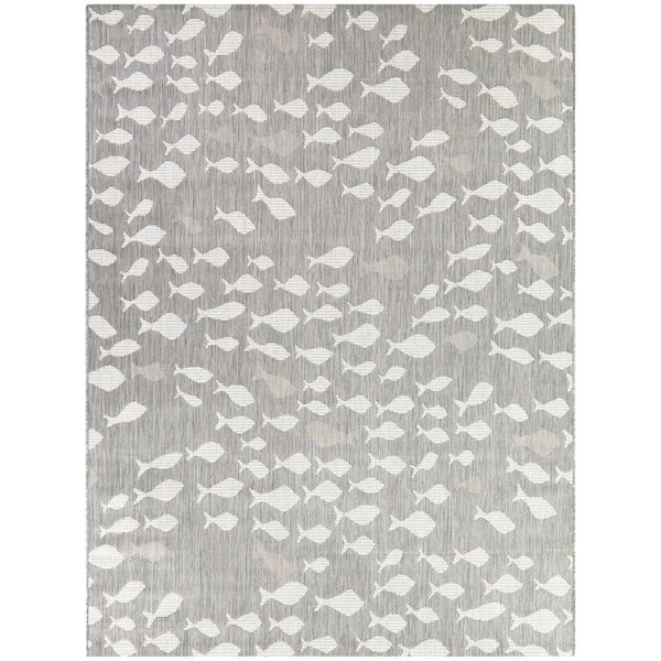 Holbrook Taupe 8 ft. x 10 ft. Fish Pool Indoor/Outdoor Area Rug