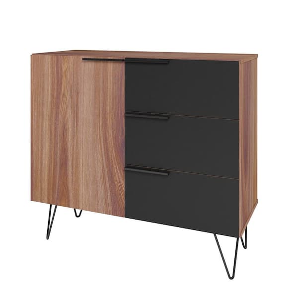 Beekman Mid-Century Modern Brown and Black 3-Drawer 35.43 in. Wide Dresser