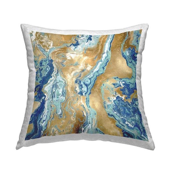 Glam Modern Fluid Shapes Gold Square Outdoor Throw Pillow