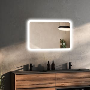 20 in. W x 28 in. H Rectangular Frameless with LED Anti-Fog and Lighted Wall Mirror Bathroom Vanity Mirror in Sliver