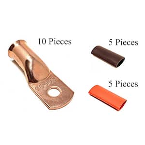 Copper Eyelet Battery Cable Lug Unplated 1/2" Stud 5 pcs 1/0 AWG 