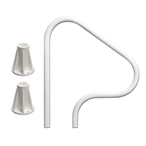 Saftron 3 Bend Pool Handrail, White and 6 in. Rail Surface Mounting Base (2-Pack)