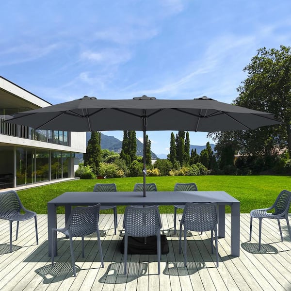 15 ft. Steel Crank Umbrella in Dark Gray, 133 sq. ft. Shade, Powder Coated with Stand and Sandbags