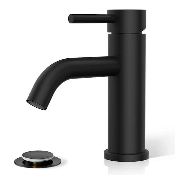Matte Black Single Handle One Hole Bathroom Sink Faucet, Modern Vanity Faucet with Metal Pop-up Drain