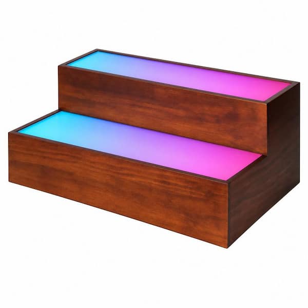 6.3 in. H x 7.8 in. W 10-Bottle Brown 2-Tier LED Bar Shelves, LED Lighted Liquor Bottle Display Shelf