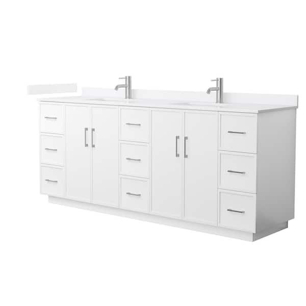 Elan TK 84 in. Double Freestanding White Bath Vanity with White Quartz Top
