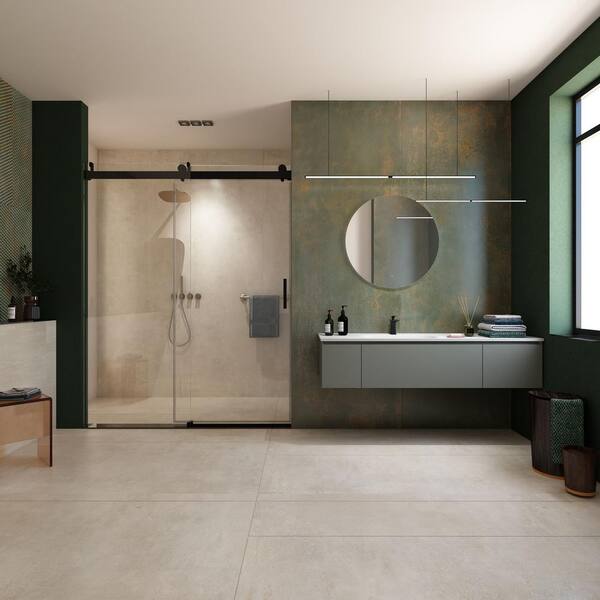 Abruzzo 72 in. W x 76 in. H Single Sliding Frameless Shower Door with 3/8 in. Clear Glass and Buffer Function, Matte Black