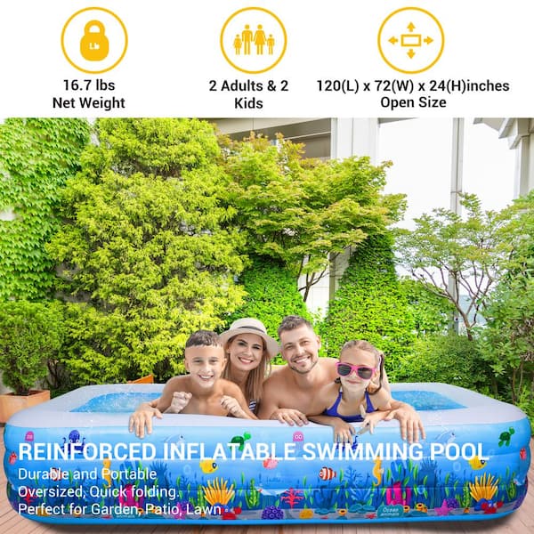 Large 79" Deluxe Rectangular Inflatable Family Swimming Paddling Pool Garden 