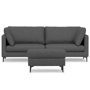 Ava 90 in. Straight Arm Tightly Woven Performance Fabric Rectangle Sofa and Ottoman Set in. Pebble Grey