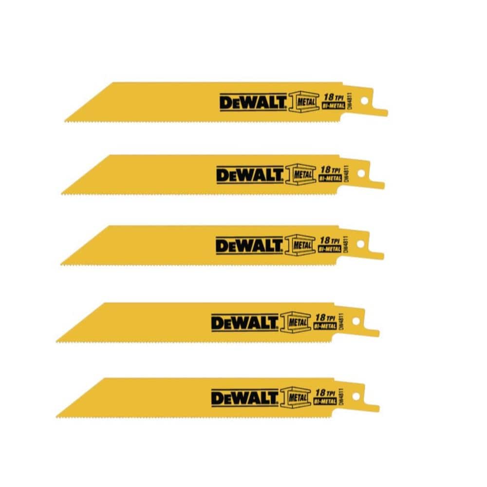 DEWALT 6 in. 18 TPI Straight Back BiMetal Reciprocating Saw Blade (5