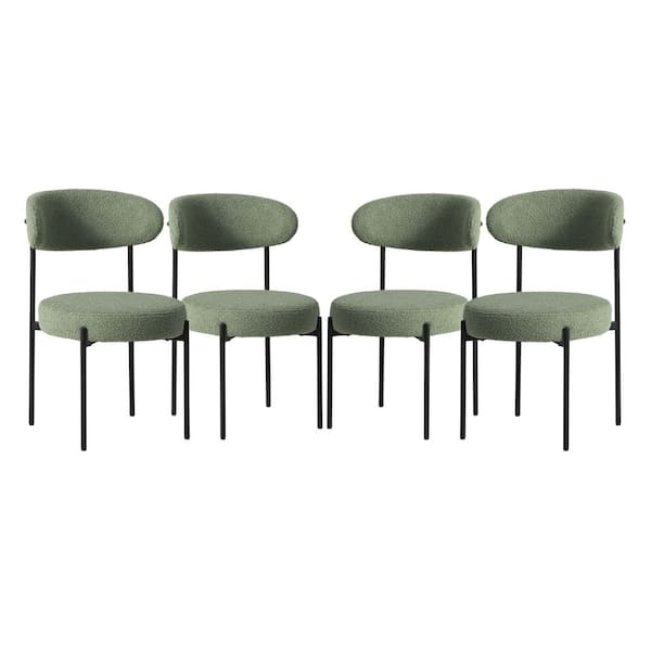 Bayville Modern Sherpa Upholstered Metal Frame Side Dining Chair Set of 4 in Ice Green