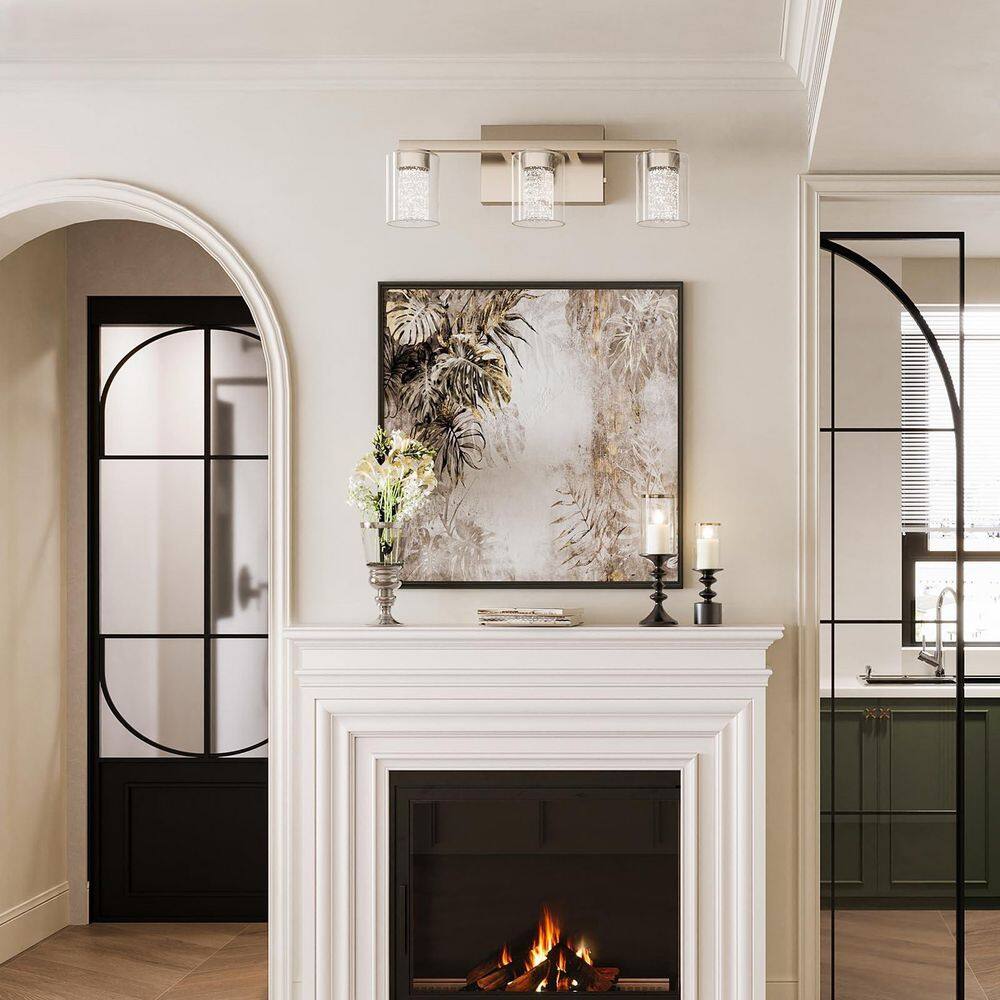 22 in. 3-Light Brushed Nickel Metal Clear Glass LED Vanity Light, Adjustable 3 Color Modes Over Mirror Wall Fixture price history on PriceWatchPro