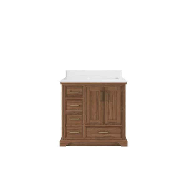 Willow Collections Charlotte Teak 36 in. W x 22 in. D x 36 in. H Right Offset Sink Bath Vanity in Dark Natural with 1.5" Empira Quartz Top