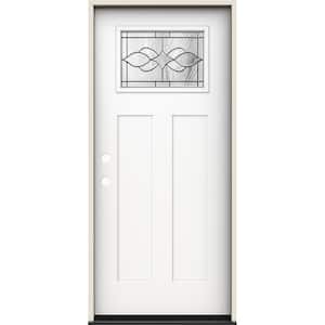 36 in. x 80 in. Right-Hand 1/4 Lite Craftsman Carillon Decorative Glass Modern White Fiberglass Prehung Front Door