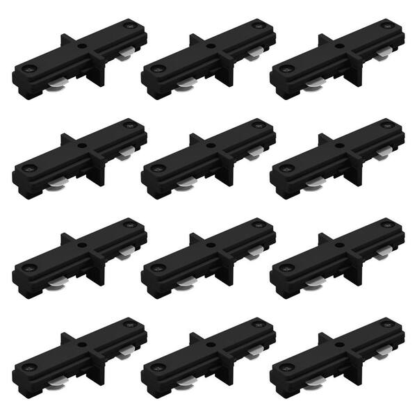 H Track Lighting Mini Straight Connector, 120V Single-Circuit, Dead End Power Distribution Component, Black 12 Pack