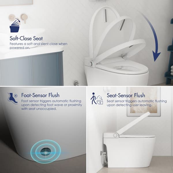 Piedmont 1-Piece 1.28 GPF Elongated Toilet in White with Auto Flush, Heated Seat and Night Light