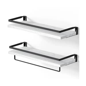 16.5 in. W x 3.2 in. H x 5.9 in. D Solid Wood Rectangular Floating Wall Shelf in White with Towel Bar Set of 2