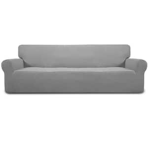 Stretch 4-Seater Sofa Slipcover 1-Piece Sofa Cover Furniture Protector Couch Soft with Elastic Bottom, Light Gray