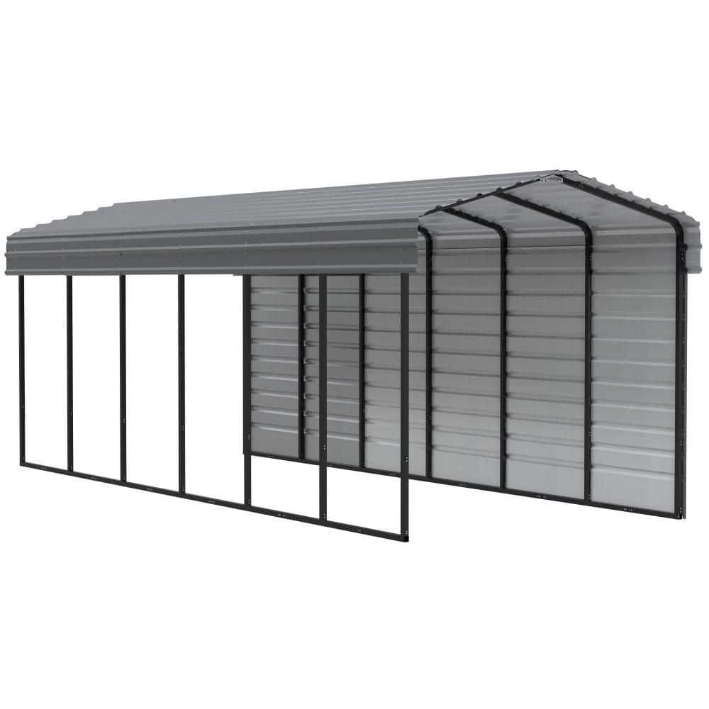 ARROW 10 ft. W x 29 ft. D x 9 ft. H Charcoal Galvanized Steel Carport with 1-Side Wall Kit (CPHC102909ECL1)