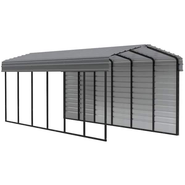 10 ft. W x 29 ft. D x 9 ft. H Charcoal Galvanized Steel Carport with 1-Side Wall Kit