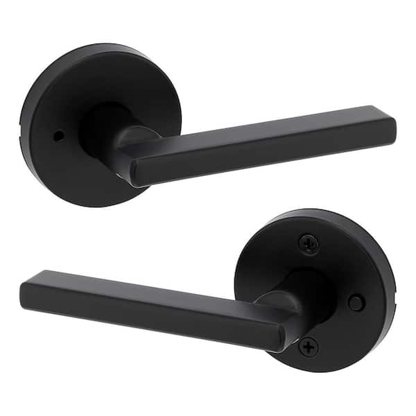 Kwikset Halifax Matte Black Round Bed/Bath Door Handle with