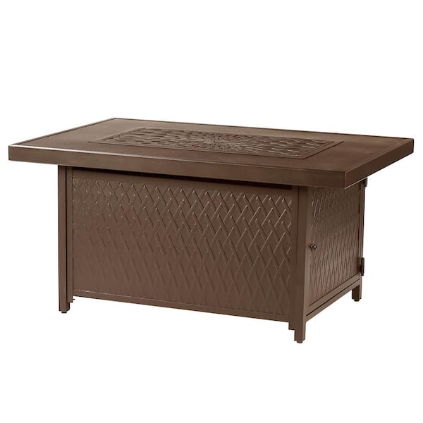 Oakland Living 48 in. x 36 in. Brown Rectangular Aluminum Propane Fire Pit Table, Glass Beads, 2 Covers, Lid, 55,000 BTUs