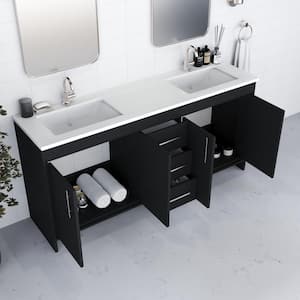 Capri 72 in. W x 22 in. D Bathroom Vanity in Black with Microstone Vanity Top in White with White Basins