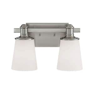 2-Light Satin Nickel Vanity Light with Etched White Glass