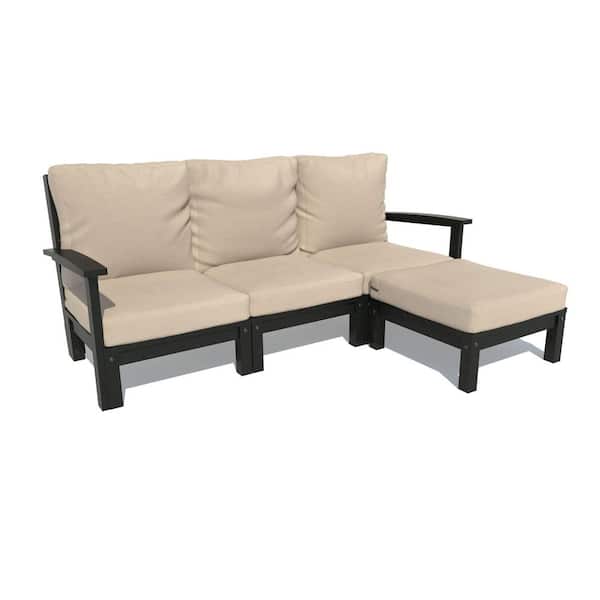 Highwood Bespoke Deep Seating 2-Piece Plastic Outdoor Couch and Ottoman with Cushions