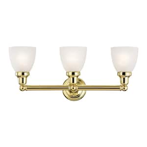 Dorshire 23.75 in. 3-Light Polished Brass Vanity Light with Satin Glass
