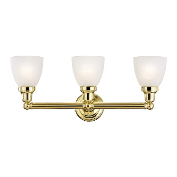 Livex Lighting Dorshire 23.75 in. 3-Light Polished Brass Vanity Light with Satin Glass