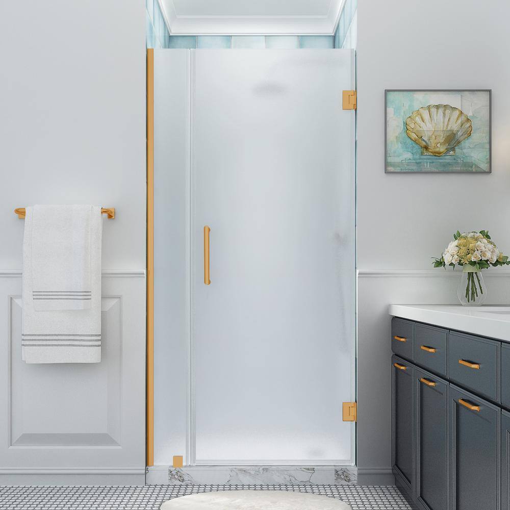 Belmore XL 80" High x 36" Wide Frameless Frosted Glass Shower Door in Brushed Gold