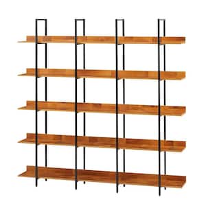 70.90 in. H x 70.90 in. W Black and Brown 5-Tier Vintage Industrial Style Bookcase with Adjustable Foot Pads