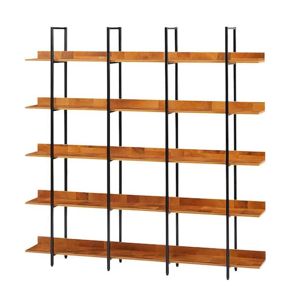 Harper & Bright Designs 70.90 in. H x 70.90 in. W Black and Brown 5-Tier Vintage Industrial Style Bookcase with Adjustable Foot Pads