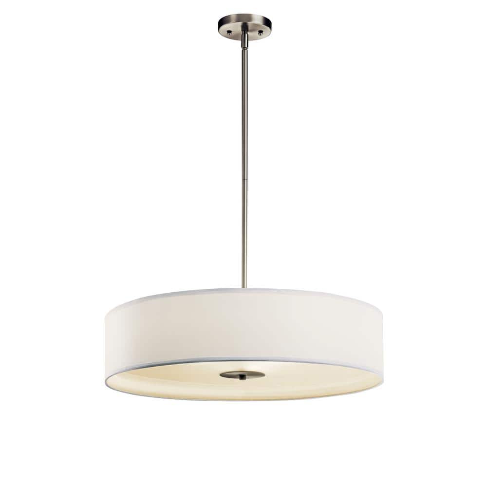 24" Brushed Nickel Drum Ceiling Light with White Shade