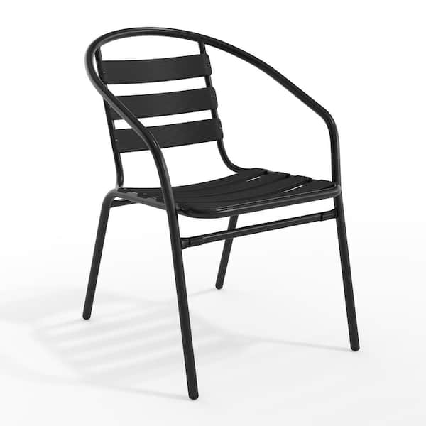 Black Lila Aluminum Slat Back Stacking Outdoor Restaurant Chair, Modern Stackable Patio Chair for Restaurants