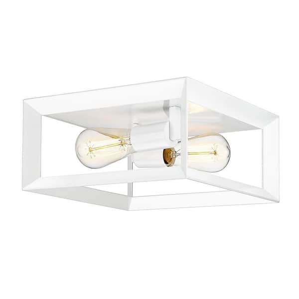 JAZAVA Farmhouse 11.5 in. 2-Light White Finish Square Cage Flush Mount ‎Ceiling Light