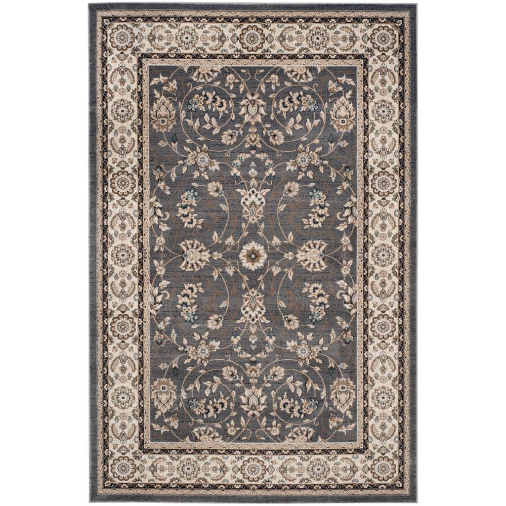 Grey and Cream Floral Synthetic 9' x 12' Area Rug