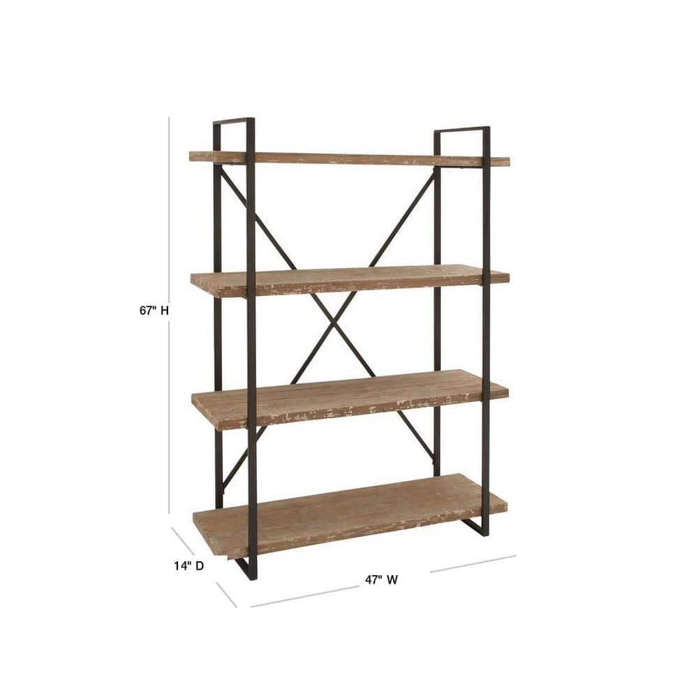 Rustic Industrial 67" Tall Brown Fir Wood 4-Tier Shelving Unit
