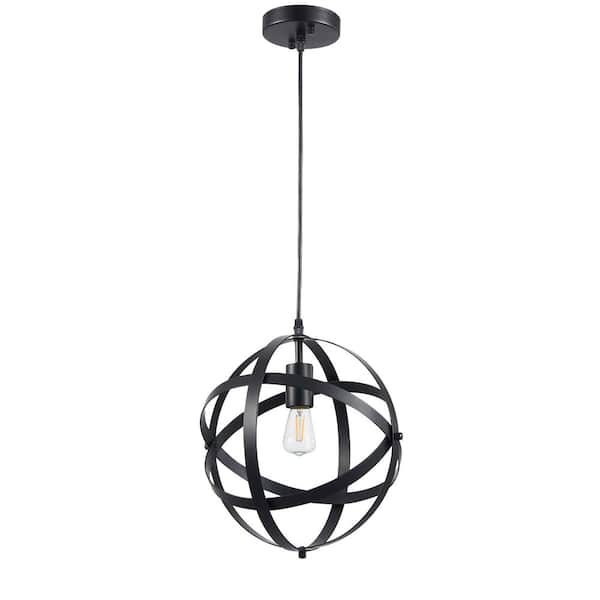 Merra 1-Light Black Retro Industrial Globe Pendant with Open Air Design Metal Shade