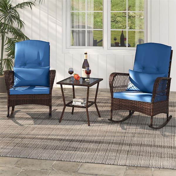 Outsunny 4 Piece Wicker Patio Furniture Set With 2 Rocking Chairs, Loveseat Sofa, Outdoor PE Rattan Conversation Set With Cushions, Aluminum Table For Porch, Poolside, Dark Gray