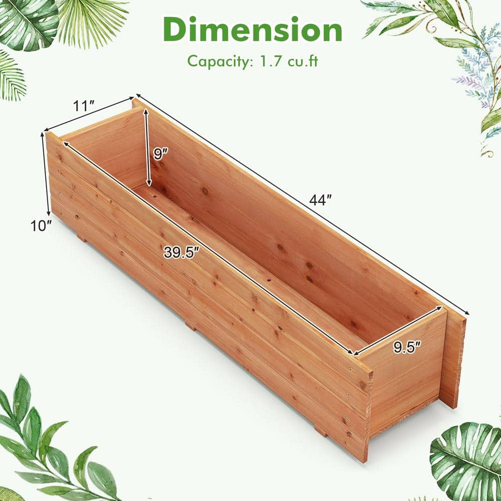 Natural Fir Wood Outdoor Raised Planter Box with Drainage Holes