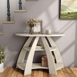 Gina 47.24 in. Soft White Half-Moon Composite Console Table With 3-Shelves