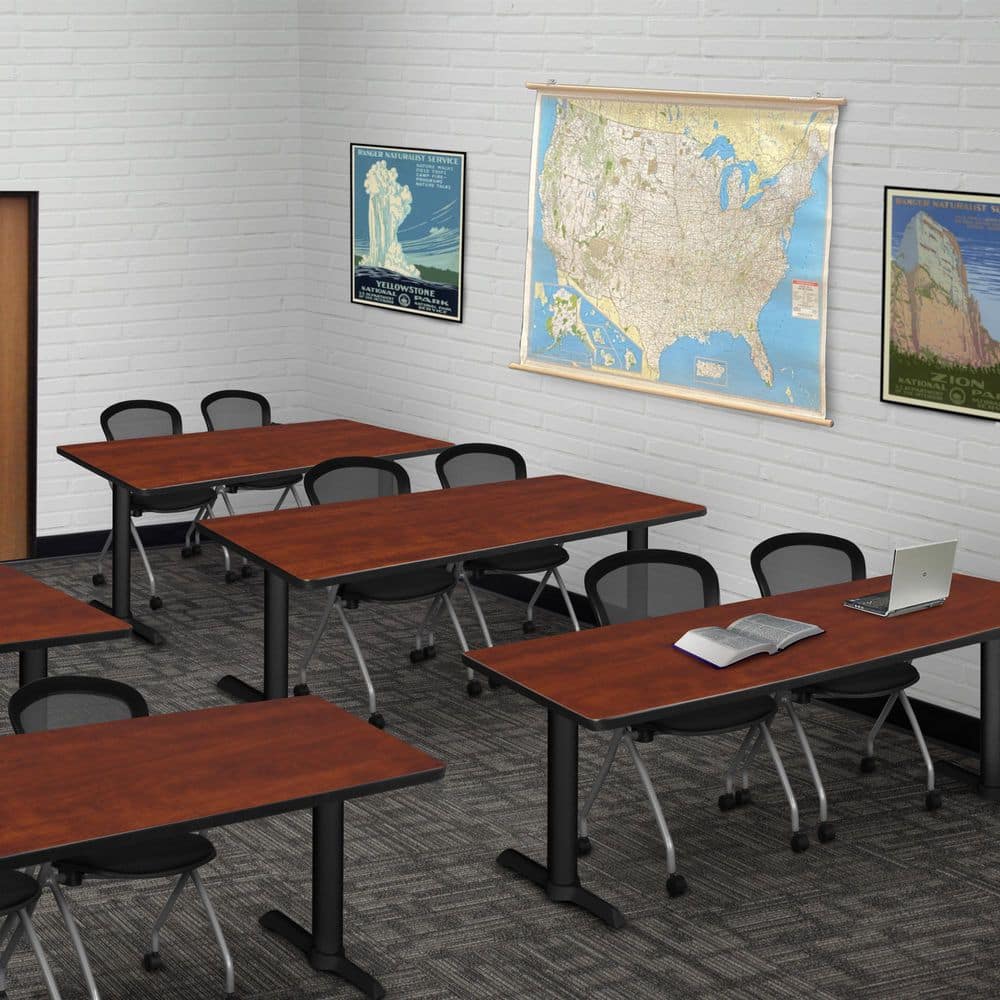 Cain 72 in x 24 in. Cherry T-Base Training Seminar Table Desk and 2 Cadence Nesting Chairs