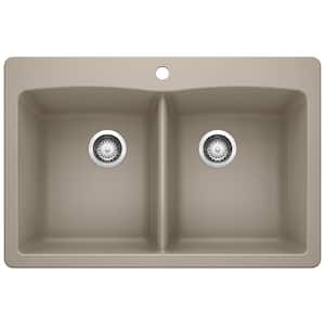 DIAMOND Dual-Mount Granite Composite 33 in. 1-Hole 50/50 Double Bowl Kitchen Sink in Truffle