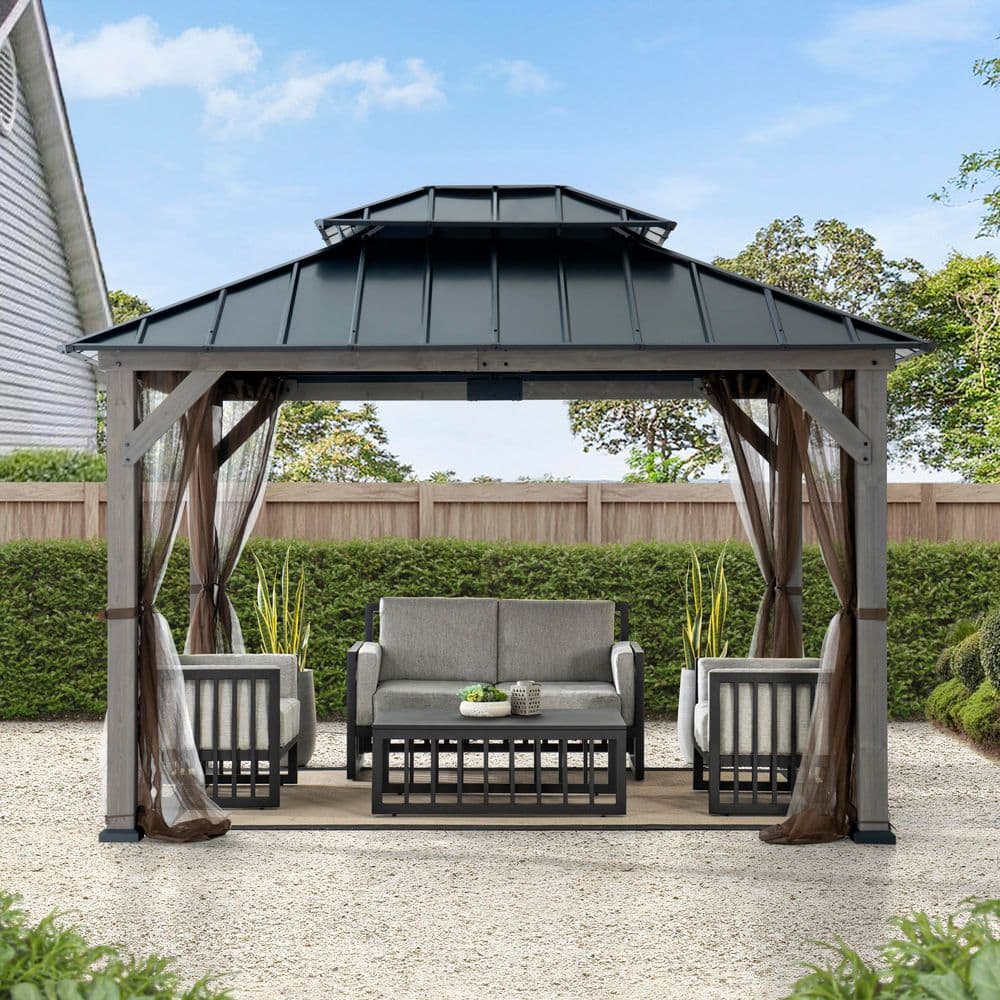 Sunjoy 10 ft. x 12 ft. Cedar Wood Gazebo with Galvanized Steel