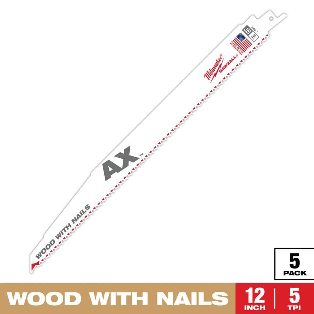 12 in. 5 TPI AX Nail-Embedded Wood Cutting SAWZALL Reciprocating Saw Blades (5-Pack) price history on PriceWatchPro