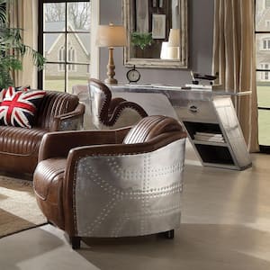 Brancaster Retro Brown Top Grain Leather and Aluminum Side Chair